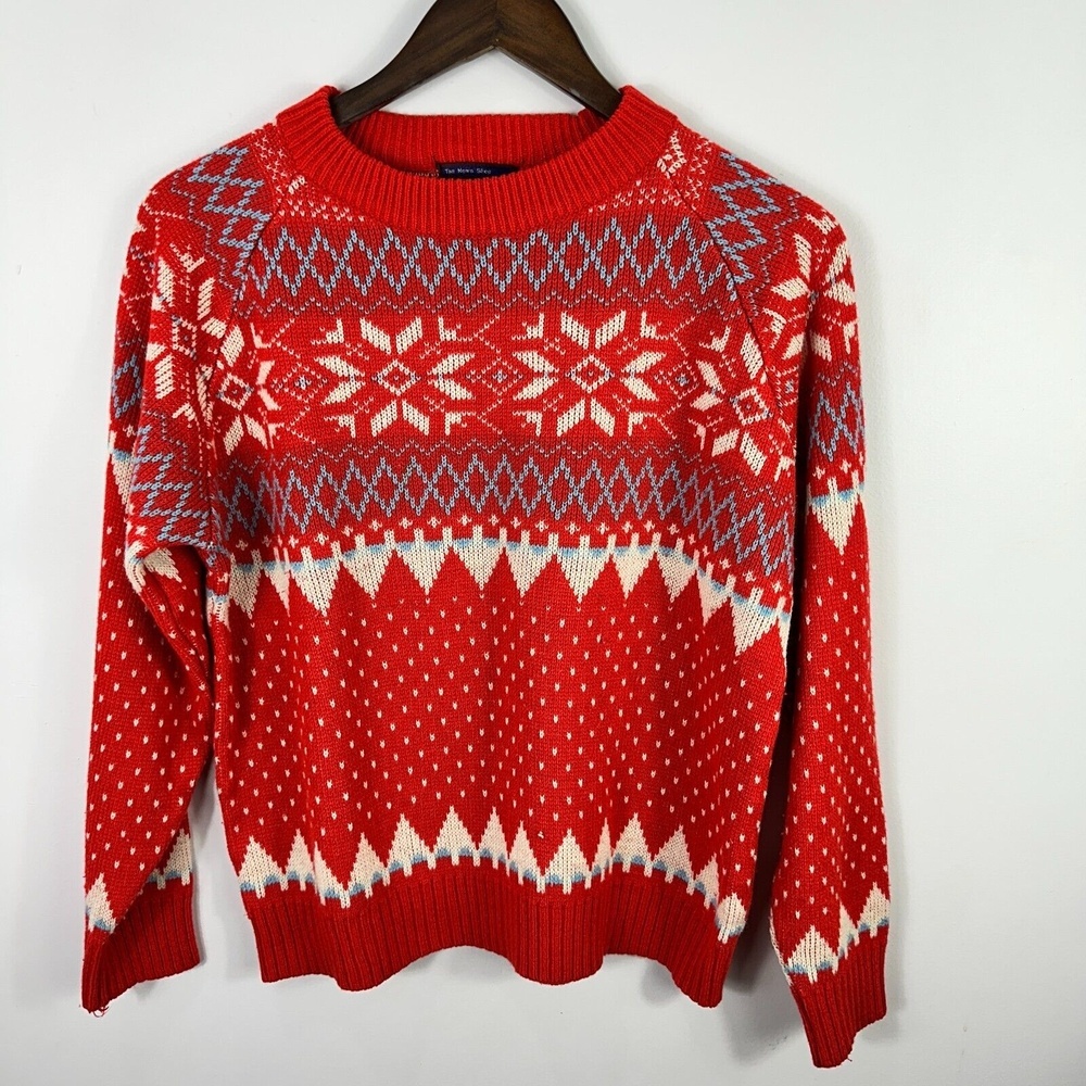 Vintage 90s JCPenny Nordic Fair Isle Sweater Mens Medium Red Heritage Ski Scandi